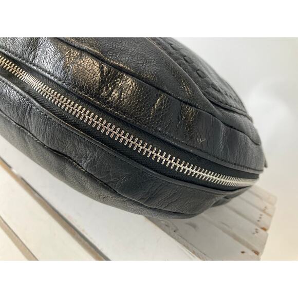 BRIGHTON LARGE BLACK LEATHER, ANIMAL PRINT TRIM SHOULDER BAG - Picture 11 of 16